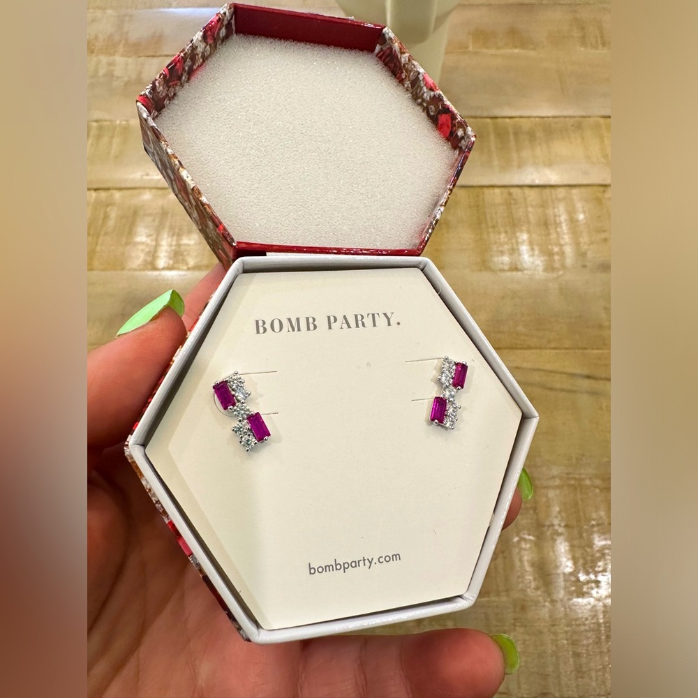 Bomb Party jewlery september Always Extra lab created ruby corundum earrings